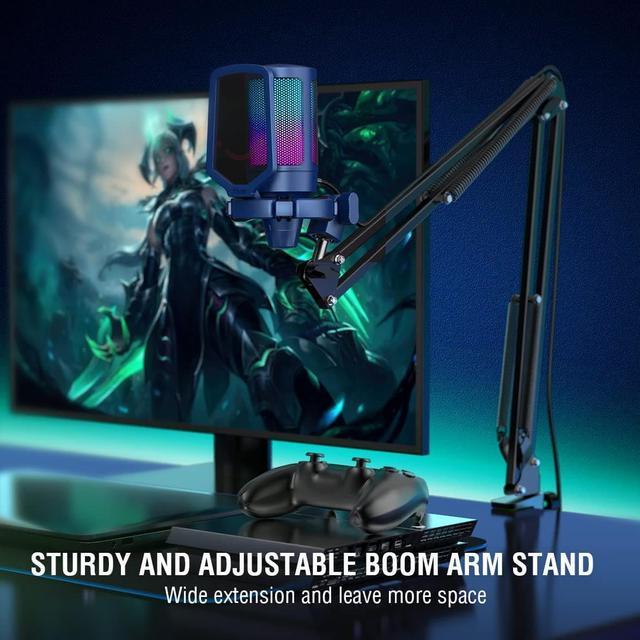 Alt view image 5 of 6 - FIFINE USB Gaming Streaming Recording PC Microphone Kit, RGB Condenser Computer Mic Bundle for Podcasts, Audio, Vocal, Video on Mac/Desktop/Laptop, with Boom Arm Stand-A6T Blue