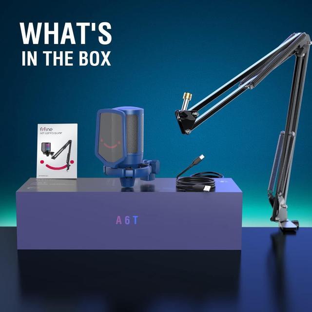 Alt view image 6 of 6 - FIFINE USB Gaming Streaming Recording PC Microphone Kit, RGB Condenser Computer Mic Bundle for Podcasts, Audio, Vocal, Video on Mac/Desktop/Laptop, with Boom Arm Stand-A6T Blue