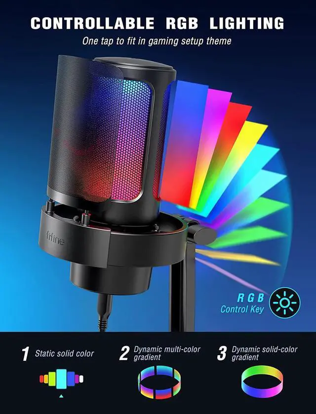 Alt view image 2 of 7 - Gaming Microphone, USB PC Mic for Streaming, Podcasts, Recording, Condenser Computer Desktop Mic on Mac/PS4/PS5, with RGB Control, Mute Touch, Headphone Jack, Pop Filter, Stand-AmpliGame A8