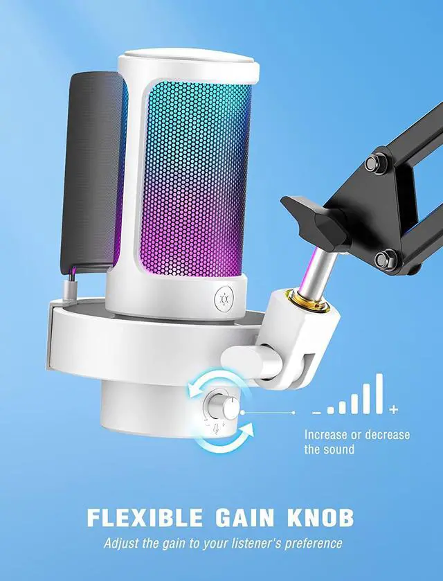Alt view image 5 of 7 - FIFINE Gaming USB PC Computer RGB Microphone for Live Streaming, Meeting, Podcasting, Video, Condenser Mic with Monitoring Headphone Jack, Light Control, for MAC OS/Windows-AmpliGame A8 White