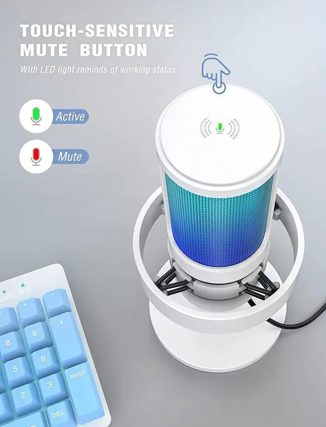 Alt view image 4 of 7 - FIFINE Gaming USB PC Computer RGB Microphone for Live Streaming, Meeting, Podcasting, Video, Condenser Mic with Monitoring Headphone Jack, Light Control, for MAC OS/Windows-AmpliGame A8 White