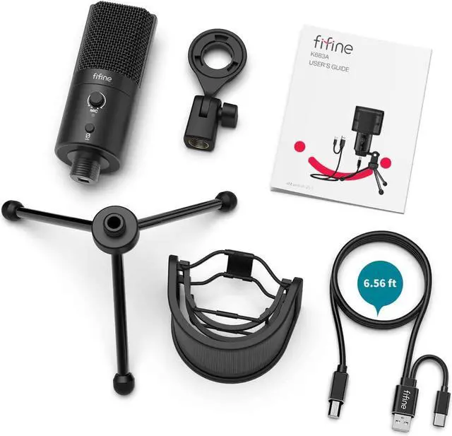 Alt view image 6 of 7 - FIFINE USB Desktop PC Microphone with Pop Filter for Computer and Mac, Studio Condenser Mic with Gain Knob Mute Button Headphone Jack for Gaming Streaming Recording YouTube, Extra USB-C Plug-K683A