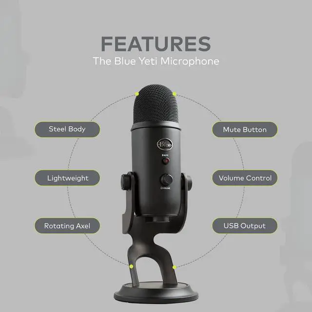 Alt view image 4 of 7 - Blue Microphones Yeti USB Microphone Bundle (Blackout) | Studio Pop Filter, 4-Port 3.0 Hub - Mic is Ideal for Recording, Computer Gaming, Streaming, Podcasts, (3 items)