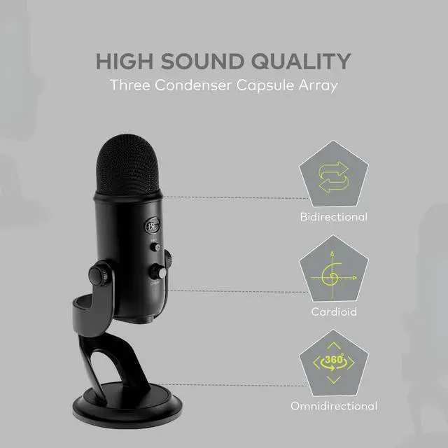 Alt view image 5 of 7 - Blue Microphones Yeti USB Microphone Bundle (Blackout) | Studio Pop Filter, 4-Port 3.0 Hub - Mic is Ideal for Recording, Computer Gaming, Streaming, Podcasts, (3 items)