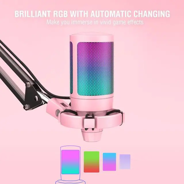 Alt view image 3 of 6 - FIFINE Gaming USB Microphone Kit, PC Streaming Recording Computer RGB Microphone Set for Podcasting, Singing, YouTube, Condenser Cardioid Mic with Quick Mute, Gain Knob-A6T Pink