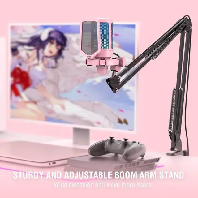 Alt view image 5 of 6 - FIFINE Gaming USB Microphone Kit, PC Streaming Recording Computer RGB Microphone Set for Podcasting, Singing, YouTube, Condenser Cardioid Mic with Quick Mute, Gain Knob-A6T Pink