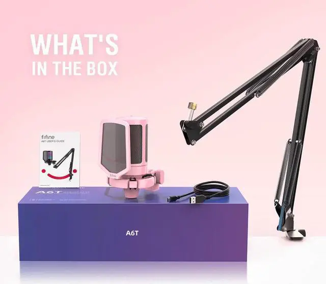 Alt view image 6 of 6 - FIFINE Gaming USB Microphone Kit, PC Streaming Recording Computer RGB Microphone Set for Podcasting, Singing, YouTube, Condenser Cardioid Mic with Quick Mute, Gain Knob-A6T Pink