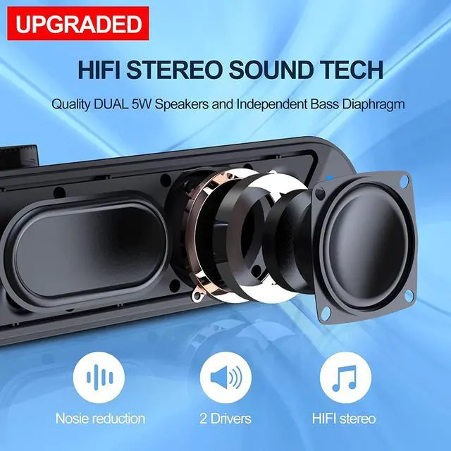 Alt view image 2 of 6 - LENRUE Computer Speakers,Wired USB-Powered Sound-bar with 10W Stereo Sound for PC Desktop,Plug-n-Play (A39PRO /Black)