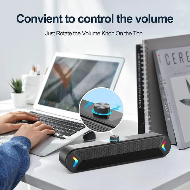 Alt view image 5 of 6 - LENRUE Computer Speakers,Wired USB-Powered Sound-bar with 10W Stereo Sound for PC Desktop,Plug-n-Play (A39PRO /Black)