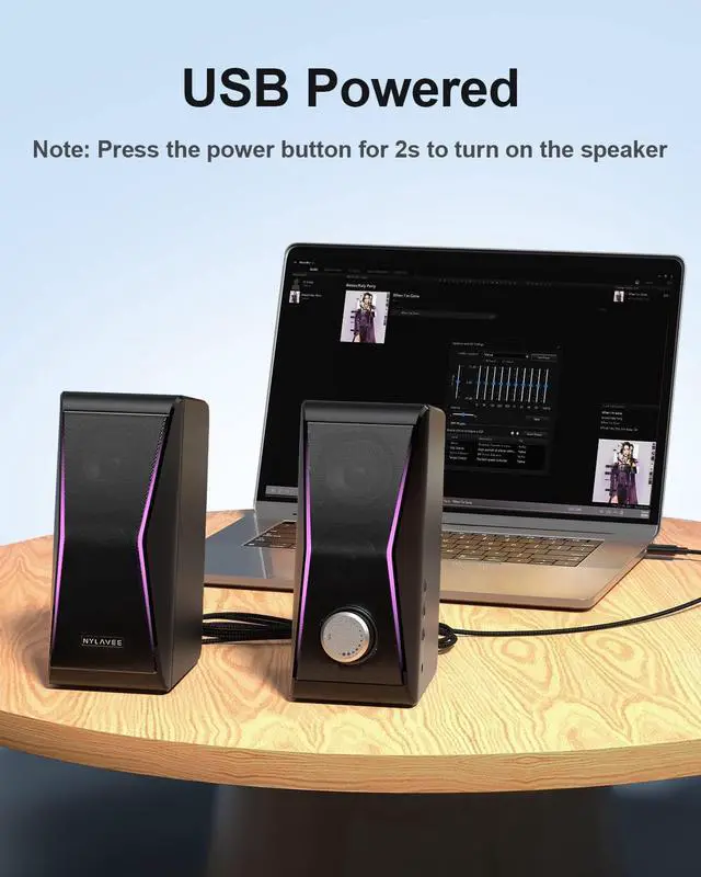 Alt view image 7 of 7 - Computer Speakers, Dynamic RGB PC Speakers, Bluetooth 5.0 HiFi Computer Speakers for Desktop with 2 Bass Diaphragms & 4 Speaker Units, USB Powered & 3.5mm AUX Cable for PC Laptop Monitor Tablet Phone