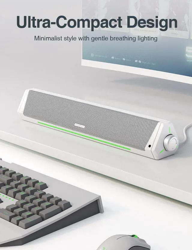 Alt view image 2 of 7 - Computer Speakers, Bluetooth Soundbar, HiFi Stereo, 3.5mm Aux-in Connection, USB Powered Speakers for Desktop Monitor, PC, Laptop, Tablets