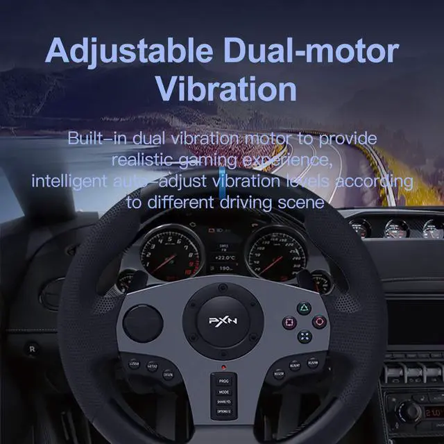 Alt view image 4 of 7 - PXN PC Steering Wheel, V9 Universal Usb Car Sim 270/900 Degree Race Steering Wheel with 3-Pedals and Shifter Bundle for PC, Xbox One, Xbox Series X/S, PS4, PS3, Switch (Black)