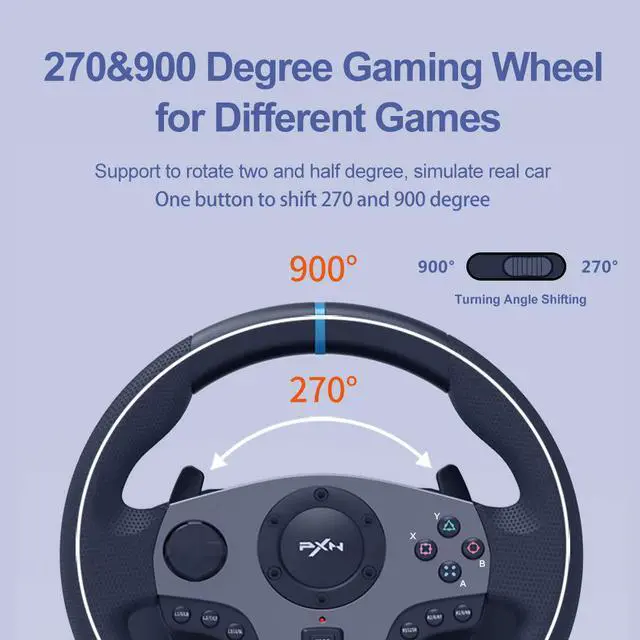 Alt view image 3 of 7 - PXN PC Steering Wheel, V9 Universal Usb Car Sim 270/900 Degree Race Steering Wheel with 3-Pedals and Shifter Bundle for PC, Xbox One, Xbox Series X/S, PS4, PS3, Switch (Black)