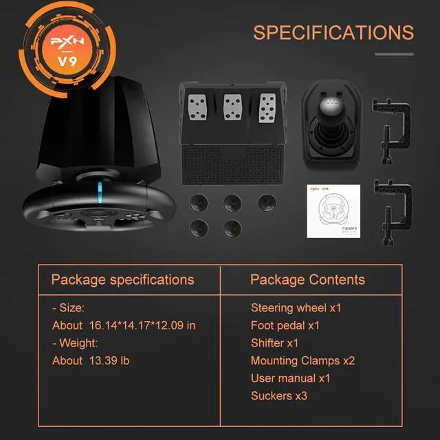 Alt view image 7 of 7 - PXN V9 Gaming Steering Wheel, 270°&900°, with Pedals and Shifter, Racing Wheel for Xbox, PC, PS4, PS3, Switch