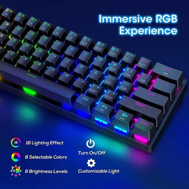 Alt view image 4 of 7 - 60% Wireless Mechanical Keyboard, 2.4G/Type-C/Bluetooth Keyboard with RGB Backlit, Clicky Blue Switch, 61 Keys Mini Office Wired Gaming Keyboard for iPad Mac Windows Xbox Gamer, Easy to Carry on Trip
