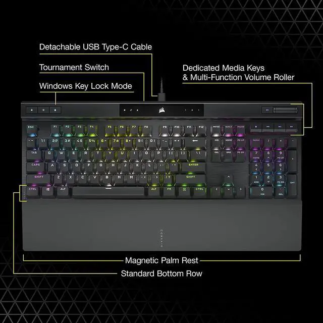 Alt view image 7 of 7 - K70 RGB PRO Wired Mechanical Gaming Keyboard (Cherry MX RGB Red Switches: Linear and Fast, 8,000Hz Hyper-Polling, PBT Double-Shot PRO Keycaps, Soft-Touch Palm Rest) QWERTY, NA - Black