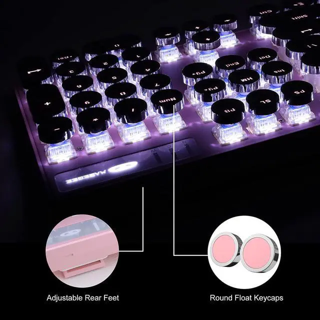 Alt view image 4 of 7 - Camiysn Typewriter Style Mechanical Gaming Keyboard, Pink Retro Punk Gaming Keyboard with White Backlit, 104 Keys Blue Switch