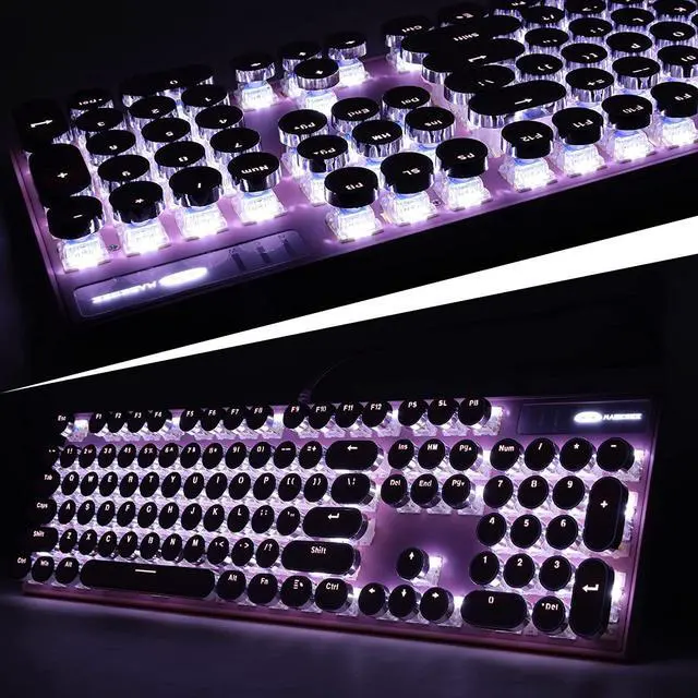 Alt view image 6 of 7 - Camiysn Typewriter Style Mechanical Gaming Keyboard, Pink Retro Punk Gaming Keyboard with White Backlit, 104 Keys Blue Switch