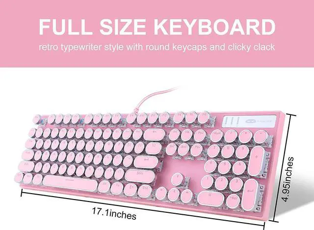 Alt view image 7 of 7 - Camiysn Typewriter Style Mechanical Gaming Keyboard, Pink Retro Punk Gaming Keyboard with White Backlit, 104 Keys Blue Switch