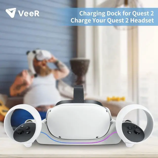 Alt view image 4 of 6 - VeeR Charging Dock for Quest 2,VR Headset Charging Stand Compatible with Meta Quest 2 Accessories Wall Mount Charger Station, USB-C Link Cable - White