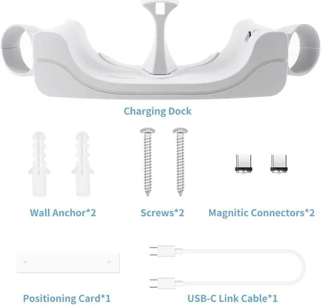 Alt view image 6 of 6 - VeeR Charging Dock for Quest 2,VR Headset Charging Stand Compatible with Meta Quest 2 Accessories Wall Mount Charger Station, USB-C Link Cable - White