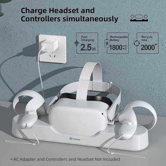 Alt view image 4 of 5 - Smatree Charging Dock Compatible for Oculus Quest 2/Meta Quest 2, [Updated Fit Elite Strap with Battery], Charge Controllers and Headset Simultaneously, 2 Rechargeable Batteries, Magnetic Cover
