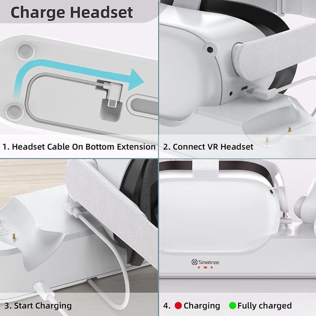 Alt view image 5 of 5 - Smatree Charging Dock Compatible for Oculus Quest 2/Meta Quest 2, [Updated Fit Elite Strap with Battery], Charge Controllers and Headset Simultaneously, 2 Rechargeable Batteries, Magnetic Cover