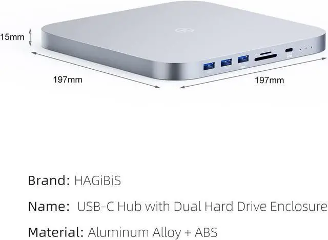 Alt view image 6 of 7 - Hagibis USB-C Hub with Dual Hard Drive Enclosure, Type-C Docking Station for Mac Mini M2, Mac Studio M1 Max Ultra with 2.5inch SATA, M.2 NVMe NGFF, USB 3.1 Gen2, USB-C, SD/TF, 2 USB 3.0 (MC25 Pro)