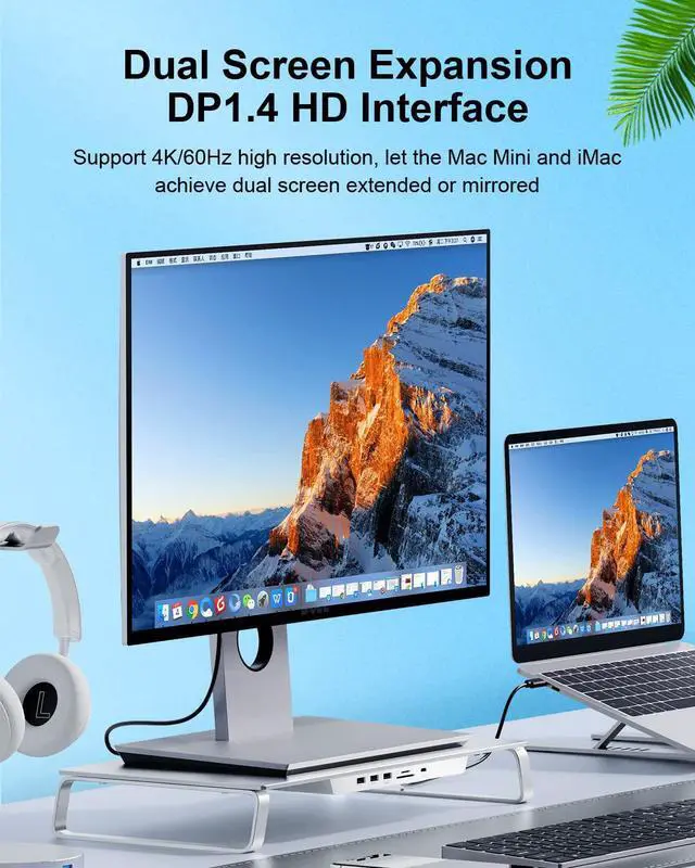 Alt view image 4 of 7 - Hagibis USB-C Hub & Dual Hard Drive Enclosure & Monitor Stand Riser for iMac 2021, Mac Mini M1, MacBook Pro PC Laptop Computer Dock with M.2 NVMe NGFF, 2.5inch SATA, 4K@60Hz DP (ZD1 Pro DP)