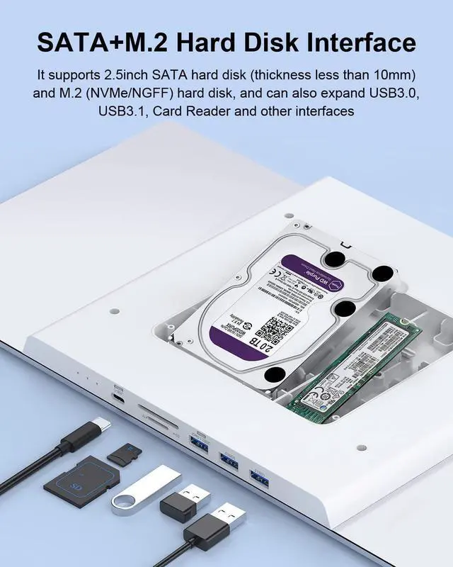 Alt view image 6 of 7 - Hagibis USB-C Hub & Dual Hard Drive Enclosure & Monitor Stand Riser for iMac 2021, Mac Mini M1, MacBook Pro PC Laptop Computer Dock with M.2 NVMe NGFF, 2.5inch SATA, 4K@60Hz DP (ZD1 Pro DP)