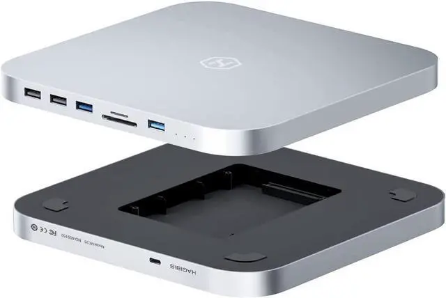 Main image of USB-C Hub with Hard Drive Enclosure, Hagibis Type-C Docking Station & Stand for Mac Mini M2, Mac Studio M1 Max Ultra with SATA, USB 3.0, SD/TF Card Reader and USB2.0 for Laptop (MC25 Silver)
