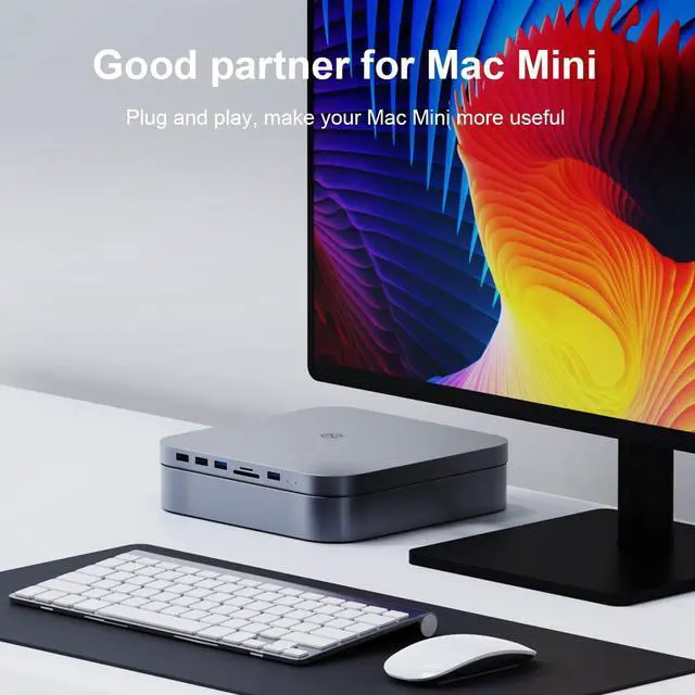 Alt view image 2 of 7 - USB-C Hub with Hard Drive Enclosure, Hagibis Type-C Docking Station & Stand for Mac Mini, Mac Studio M1 Max Ultra with SATA, USB 3.0, SD/TF Card Reader and USB 2.0 for Laptop (MC25 Grey)