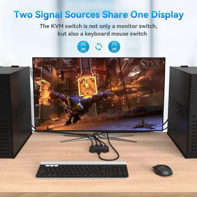 Alt view image 4 of 6 - KVM Switch HDMI 2 Port Box,ABLEWE USB and HDMI Switch for 2 Computers Share Keyboard Mouse Printer and one HD Monitor,Support UHD 4K@60Hz,with 2 USB Cable and 2 HDMI Cable