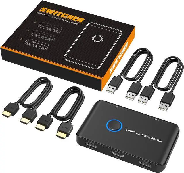 Alt view image 6 of 6 - KVM Switch HDMI 2 Port Box,ABLEWE USB and HDMI Switch for 2 Computers Share Keyboard Mouse Printer and one HD Monitor,Support UHD 4K@60Hz,with 2 USB Cable and 2 HDMI Cable