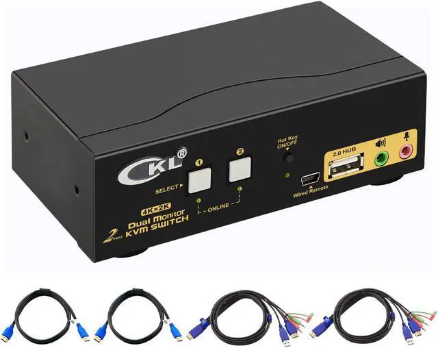 Main image of CKL HDMI KVM Switch 2 Port Dual Monitor Extended Display, USB KVM Switch HDMI 2 in 2 Out with Audio Microphone Output and USB 2.0 Hub, PC Monitor Keyboard Mouse Switcher 4K@30Hz CKL-922HUA