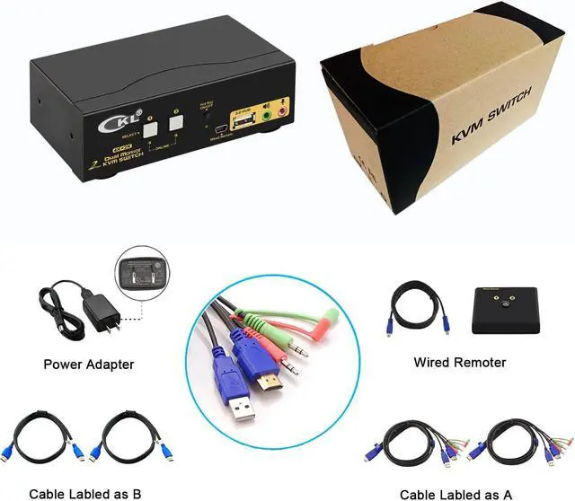 Alt view image 7 of 7 - CKL HDMI KVM Switch 2 Port Dual Monitor Extended Display, USB KVM Switch HDMI 2 in 2 Out with Audio Microphone Output and USB 2.0 Hub, PC Monitor Keyboard Mouse Switcher 4K@30Hz CKL-922HUA