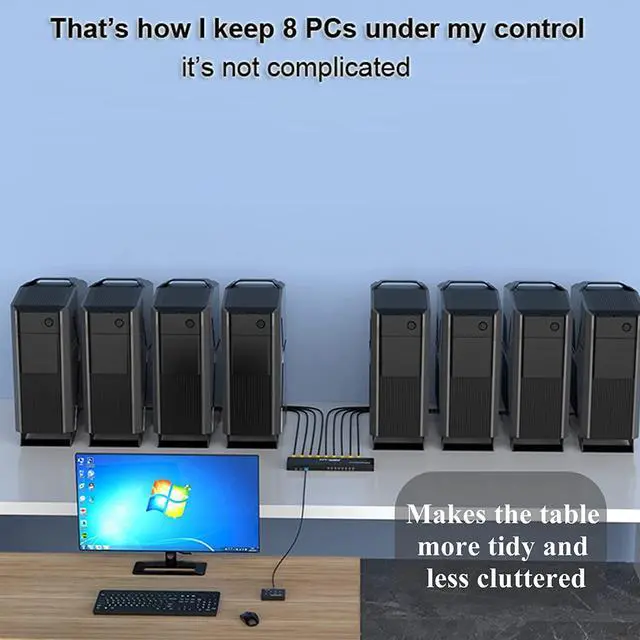 Alt view image 4 of 7 - MT-VIKI KVM Switch 8 Port, 8X1 Rackmount KVM Switch VGA, Included 8 2-in-1 KVM Cables & Wire-Desktop Selector, Fit 1U 19'' Rack