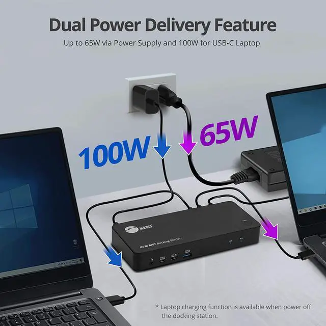 Alt view image 6 of 7 - SIIG 2-Port USB-C KVM Docking Station with PD 65W, for 2 Monitors 2 Computers, MST Technology, 1x HDMI 1x DisplayPort, Gigabit Ethernet, Headset Jack (CE-DK0111-S1)