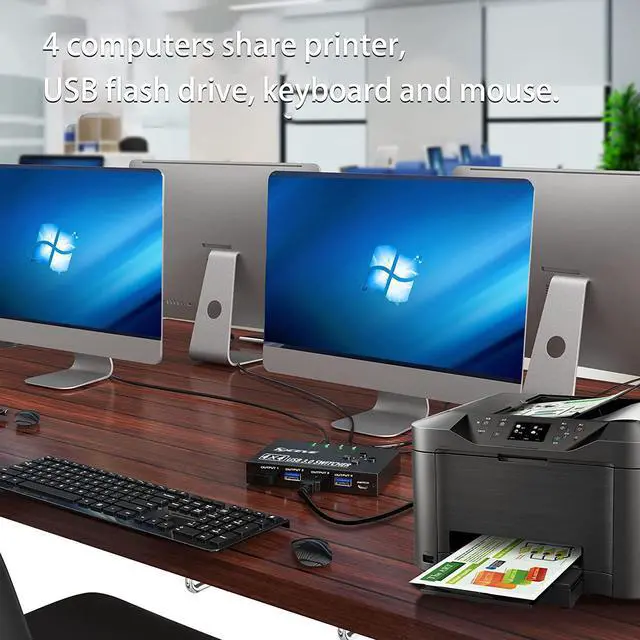 Alt view image 5 of 7 - USB 3.0 Switch Selector 4 Port,MLEEDA KVM Switcher 4 Computers Sharing 4 USB Devices,USB Peripheral Switcher for Keyboard Mouse Printer Scanner,with Wired Remote Button and 4 USB 3.0 Cable