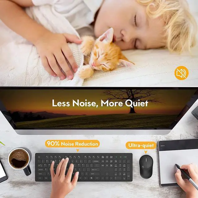 Alt view image 3 of 7 - Wireless Keyboard and Mouse, Trueque Silent 2.4GHz Cordless Full Size USB Keyboard Mouse Combo, Long Battery Life, Lag-Free Wireless for Computer, Laptop, PC, Windows, Mac, Chrome OS (Black)
