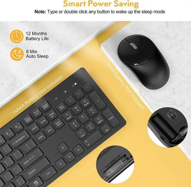 Alt view image 4 of 7 - Wireless Keyboard and Mouse, Trueque Silent 2.4GHz Cordless Full Size USB Keyboard Mouse Combo, Long Battery Life, Lag-Free Wireless for Computer, Laptop, PC, Windows, Mac, Chrome OS (Black)