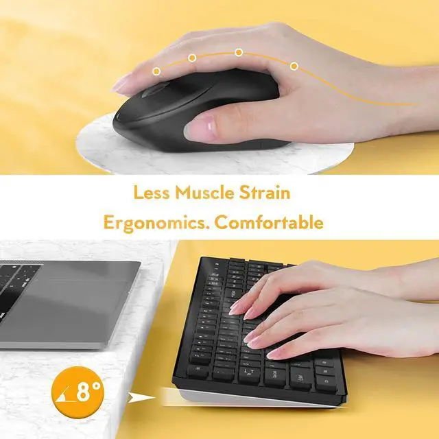 Alt view image 5 of 7 - Wireless Keyboard and Mouse, Trueque Silent 2.4GHz Cordless Full Size USB Keyboard Mouse Combo, Long Battery Life, Lag-Free Wireless for Computer, Laptop, PC, Windows, Mac, Chrome OS (Black)