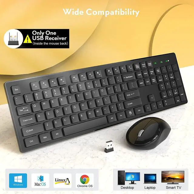 Alt view image 7 of 7 - Wireless Keyboard and Mouse, Trueque Silent 2.4GHz Cordless Full Size USB Keyboard Mouse Combo, Long Battery Life, Lag-Free Wireless for Computer, Laptop, PC, Windows, Mac, Chrome OS (Black)