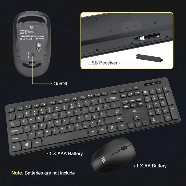 Alt view image 6 of 7 - (2pack) Wireless Keyboard and Mouse Combo - Rii Standard Office PC Keyboard and Optical Wireless Mice for Windows/Android TV Box/PC/Laptop/PS3/4