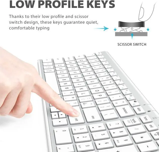Alt view image 4 of 7 - iClever GK03 Wireless Keyboard and Mouse Combo - 2.4G Portable Wireless Keyboard Mouse, Rechargeable Battery Ergonomic Design Full Size Slim Thin Stable Connection Adjustable DPI (silver)