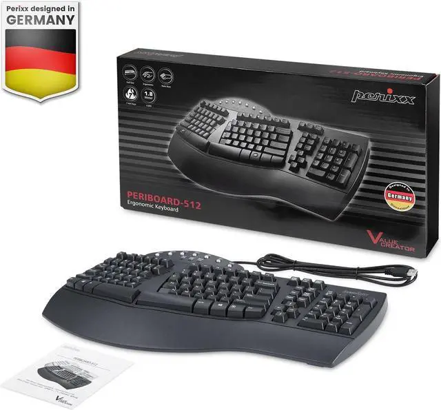 Alt view image 6 of 7 - Perixx PERIBOARD-512 Ergonomic Split Keyboard - Natural Ergonomic Design - Black - Bulky Size 19.09"x9.29"x1.73"