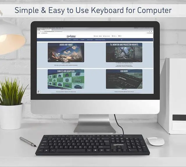 Alt view image 3 of 7 - Manhattan Wired Computer Keyboard  Basic Black Keyboard - with 4.5ft USB-A Cable, 104-keys, Foldable Stands - Compatible for Windows, PC, Laptop - 3 Yr Mfg Warranty  179324