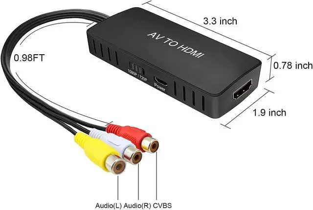 Alt view image 7 of 7 - RCA to HDMI Converter Composite to HDMI Adapter AV to HDMI Support 1080P PAL/NTSC Compatible with PS one PS2 PS3 STB Xbox VHS VCR Blue-Ray DVD Players