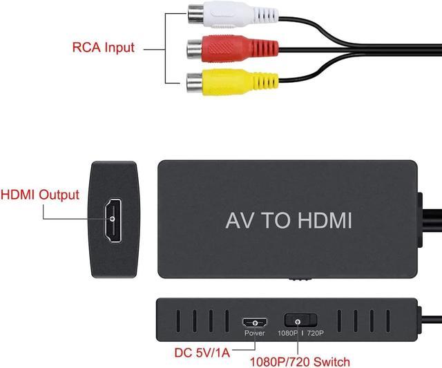 RCA to HDMI Converter AV to HDMI Adapter Composite/CVBS to HDMI