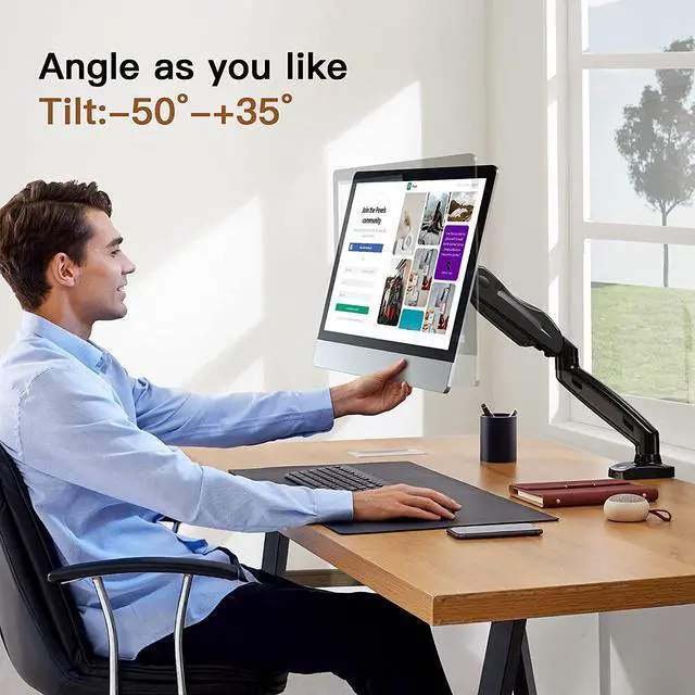 Alt view image 4 of 7 - HUANUO Single Monitor Mount - Articulating Gas Spring Monitor Arm, Adjustable Monitor Stand, Vesa Mount with Clamp and Grommet Base - Fits 13 to 30 Inch LCD Computer Monitors 4.4 to 14.3lbs